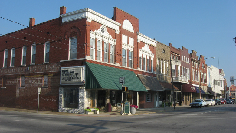 Old-fashioned storefronts in Boonville, Indiana
