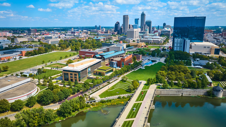 Aerial view of White River State Park, IN