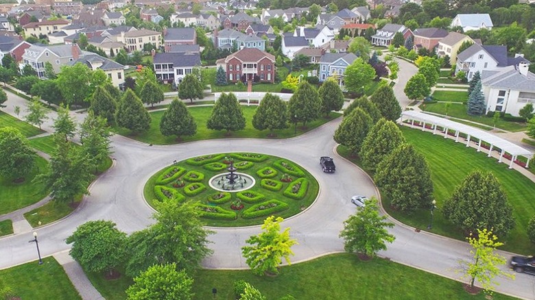 Arial view of a roundabout in Carmel, Indiana