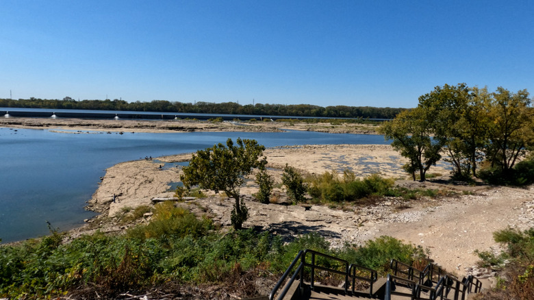 A staircase leads to fossil beds along the Ohio River at Falls of the Ohio State Park.
