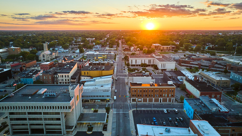 Landscape view of Muncie, Indiana, at sunset