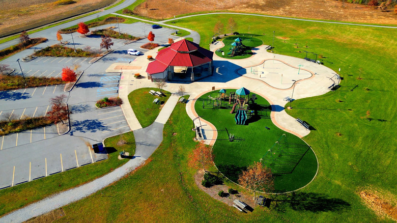 Aerial view of Buckner Park's playground and 
