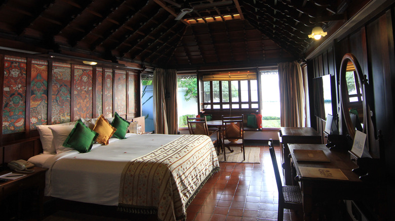 Interior of a room at Kumarakom Lake Resort in Kerala, India
