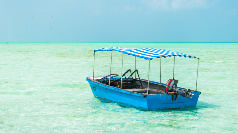 A fishing boat off the coast of Minicoy island
