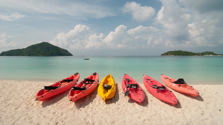 Kayaks on the beach at Bawah Reserve