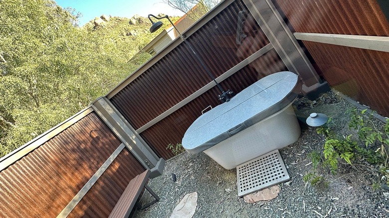 Outdoor bathtub at Castle Hot Springs