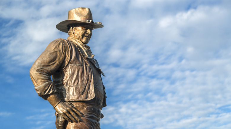 A bronze statue of John Wayne in Winterset, Iowa
