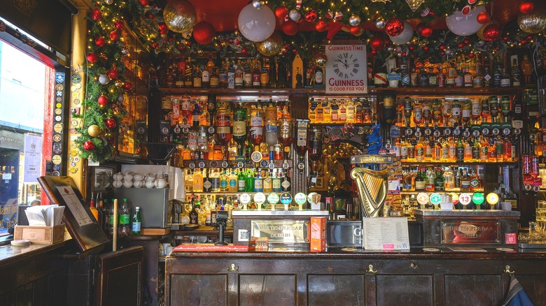 The interior of a traditional pub in the center of Dublin, Ireland
