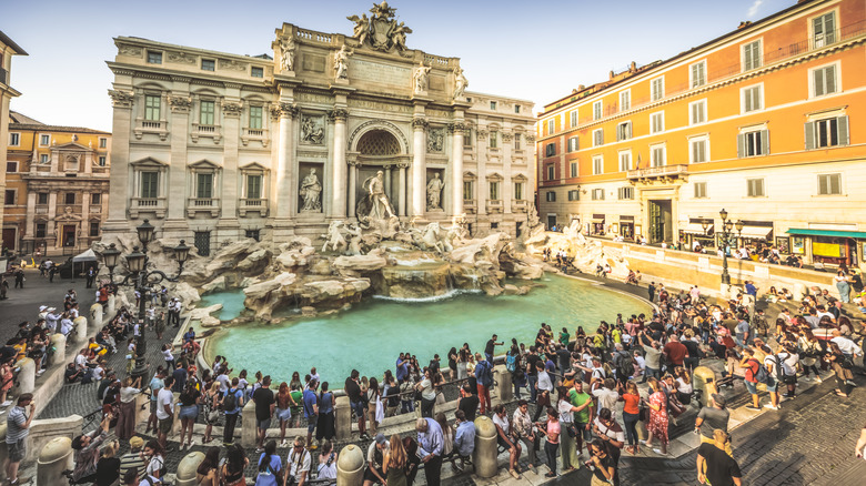 Crowded Trevi Fountain in Rome