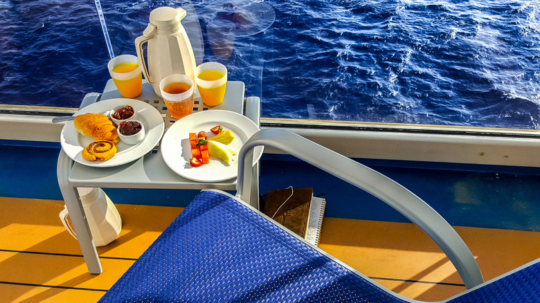 Continental breakfast served in a cruise balcony