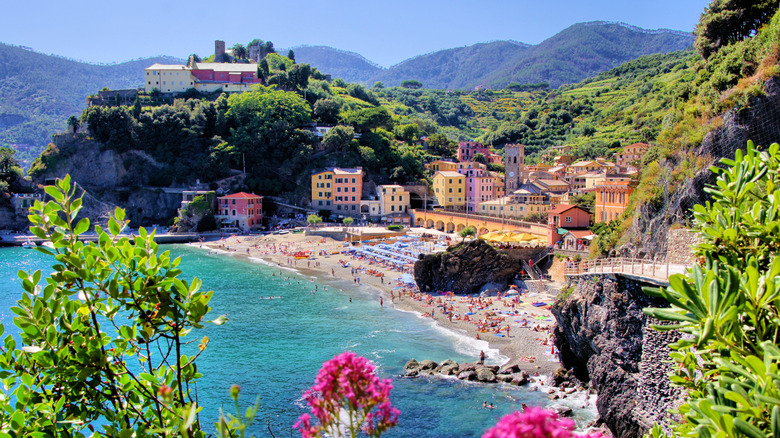 A wide shot of Monterosso al Mare at Cinque Terre, La Spezia, Liguria, Italy.