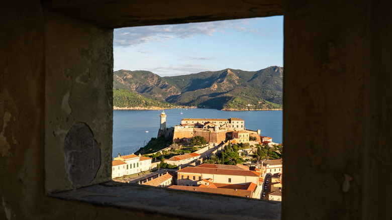 view of Portoferraio fort and mountains