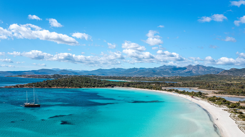 Aerial view of Cala Brandinchi beach on Sardinia