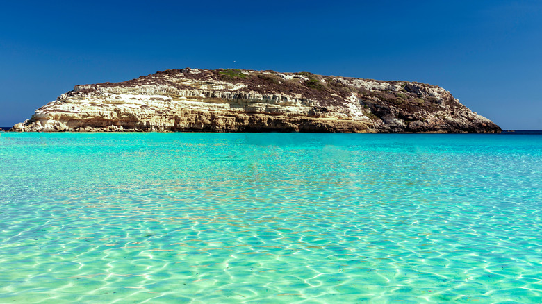 Lampedusa cliffs viewed from ocean