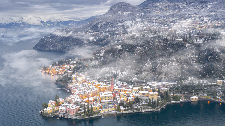 Aerial view of Lake Como in the winter
