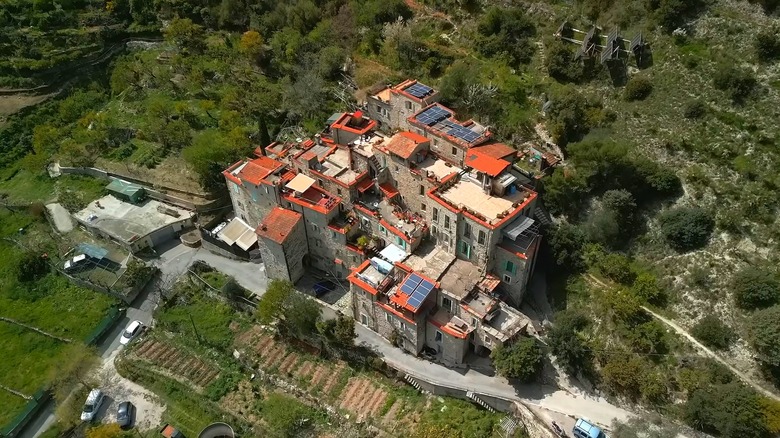 The rooftops of Torri Superiore village as seen from above