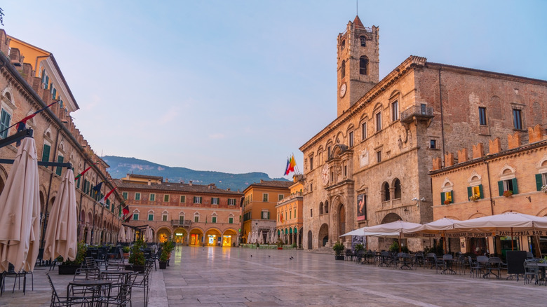 Central piazza at dusk in Ascoli Piceno