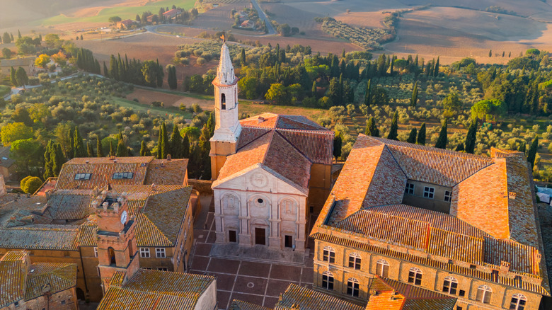 Tuscan hill town with church and steeple