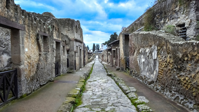 Ancient Roman street in the ruined city of Herculaneum, Italy