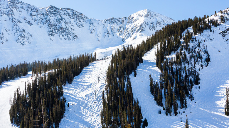 Sunrise over Loveland Ski Area with fresh ski runs