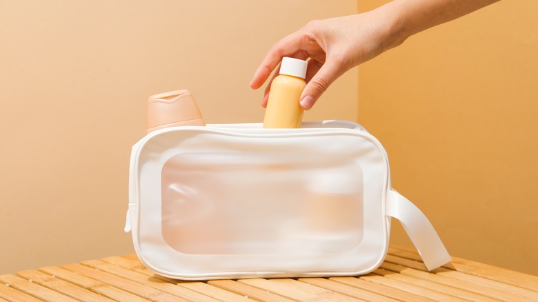 Packing a bathroom toiletries bag