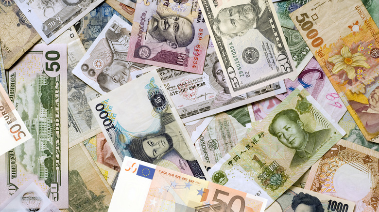 Variety of currency bills