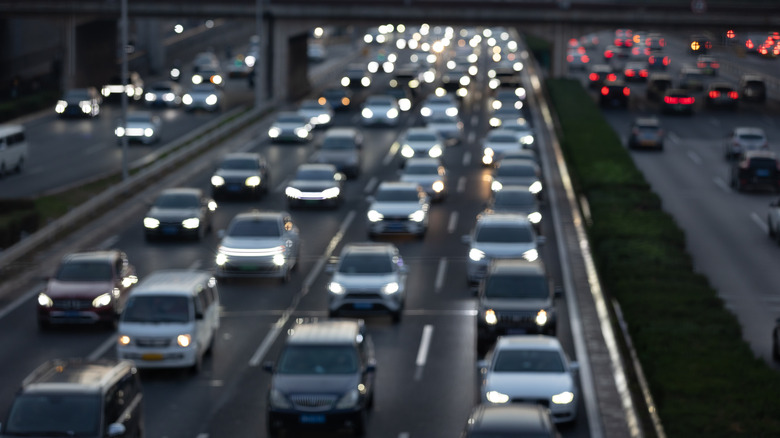 Cars in standstill traffic on a highway