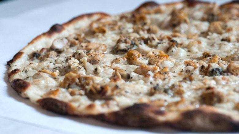 White clam pizza at Frank Pepe Pizzeria Napoletana in New Haven, Connecticut.