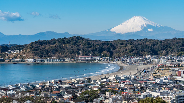 View of Sagami Bay in Kamakura with Mount Fuji behind