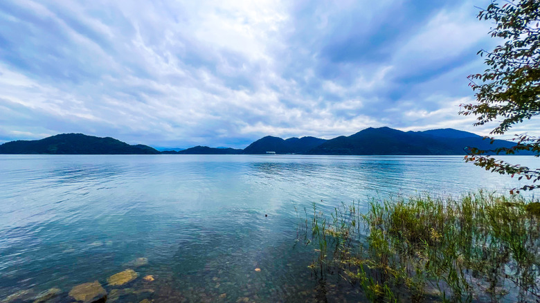 Lake Biwa seen from Okishima Island, Shiga, Japan