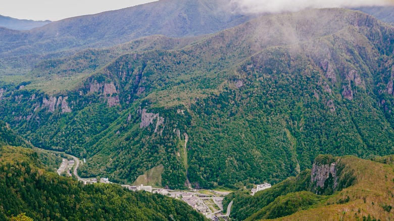 Sounkyo Onsen surrounded by mountains in Daisetsuzan National Park