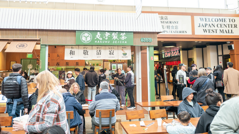 Crowds in the Japantown center mall in San Francisco