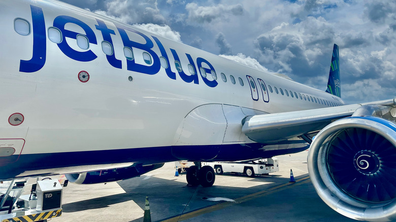 Closeup of JetBlue airplane