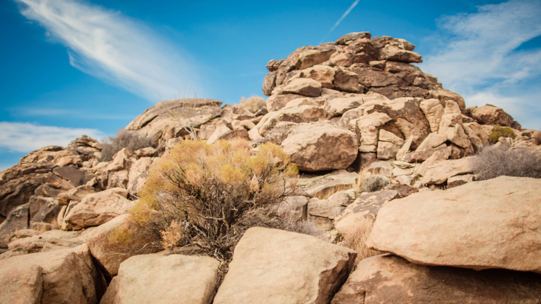 Pile of boulders blue sky Joshua Tree