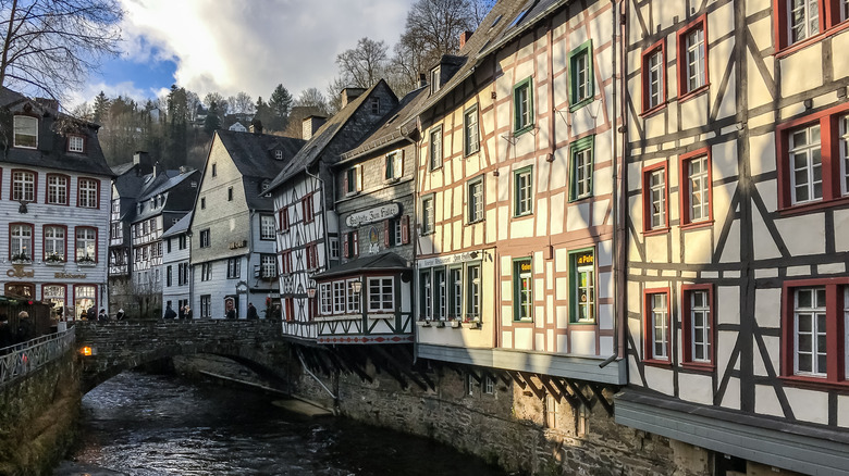 Half-timbered houses along the river in Monschau, Germany