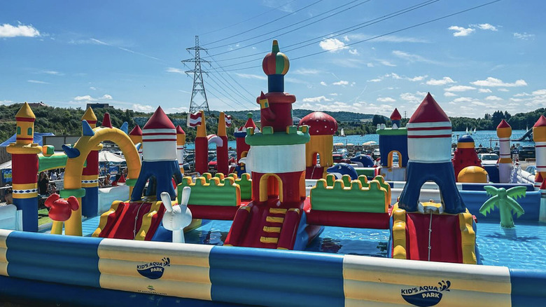 Inflatable kids' water park at St Andrews Lakes