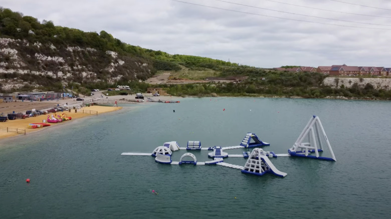 Aqua park at St Andrews Lakes in Kent, England
