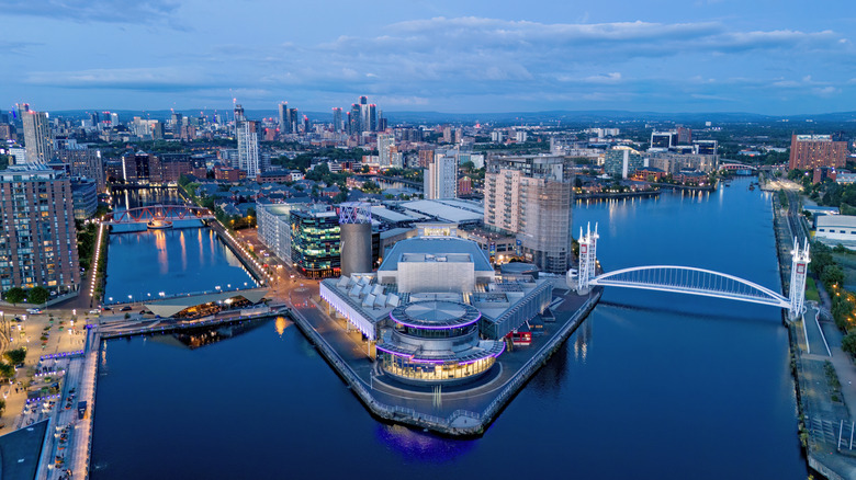 Arial photo of Salford Quays in Greater Manchester