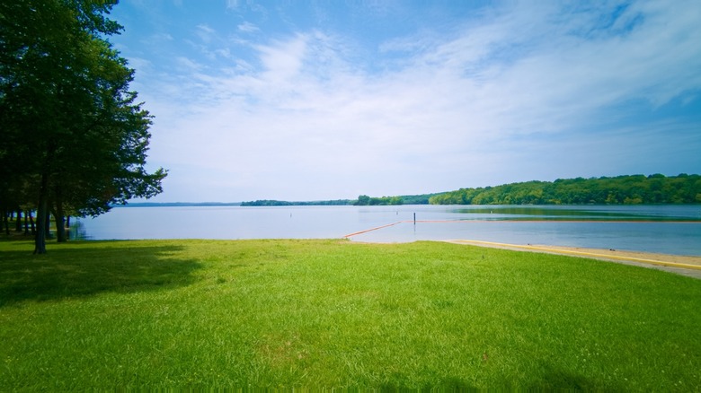 A designated swim area, lawn, and beach at Percy Priest Lake in Nashville, Tennessee
