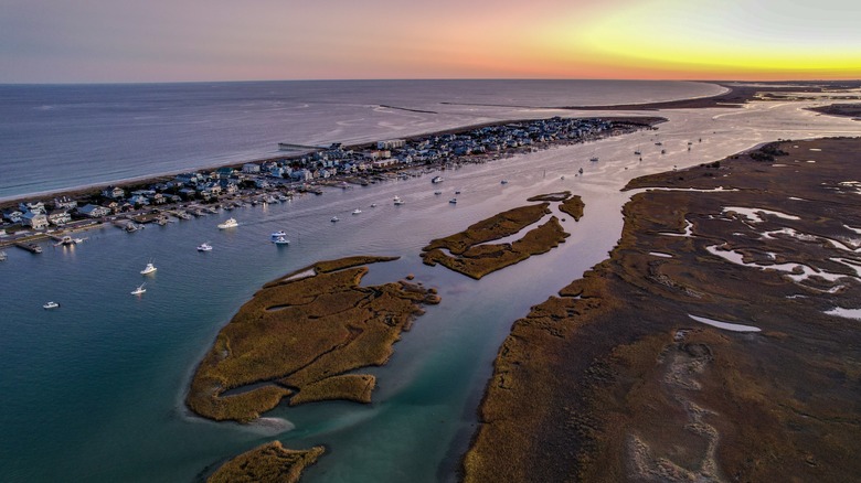 barrier islands around Wrightsville Beach at sunset