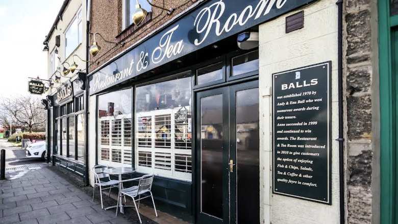 The front of Balls Restaurant & Tea Room in Prudhoe, UK.