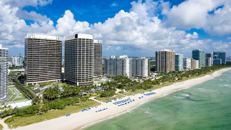 Aerial view of the St. Regis hotel on Bal Harbour beach