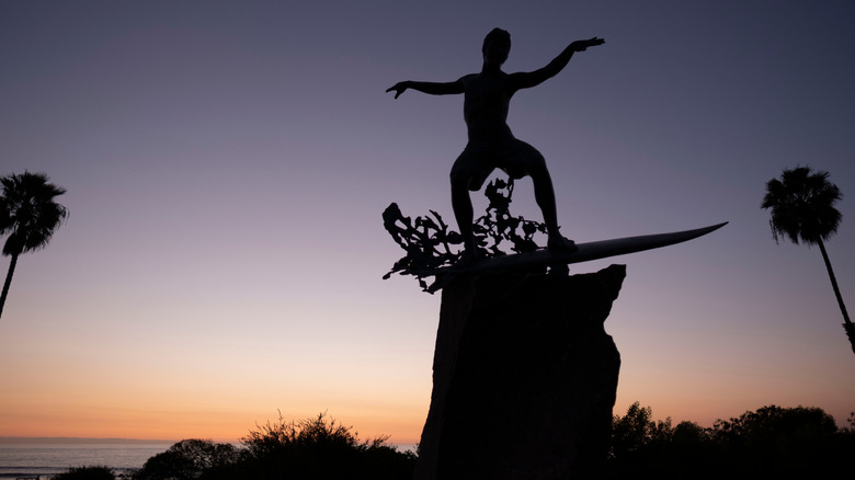 The silhouette of the six-foot "Magic Carpet Ride" statue, locally known as the "Cardiff Kook"