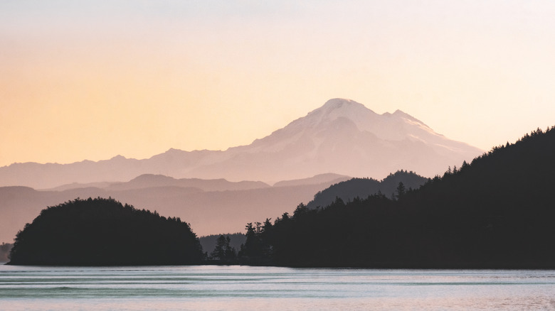 Sunrise over the water and mountains near Anacortes