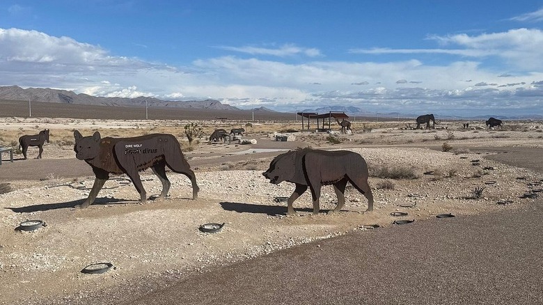 Statues of prehistoric animals at Ice Age Fossils State Park