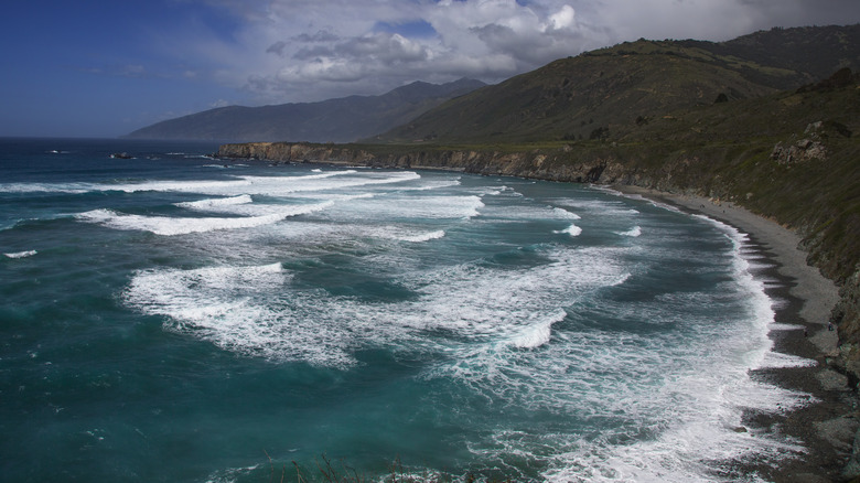 Aerial view of Sand Dollar Beach in Big Sur from the cliffs