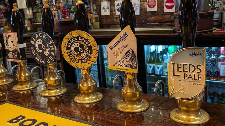 Beers on tap at Thatched House in Poulton-le-Fylde, England