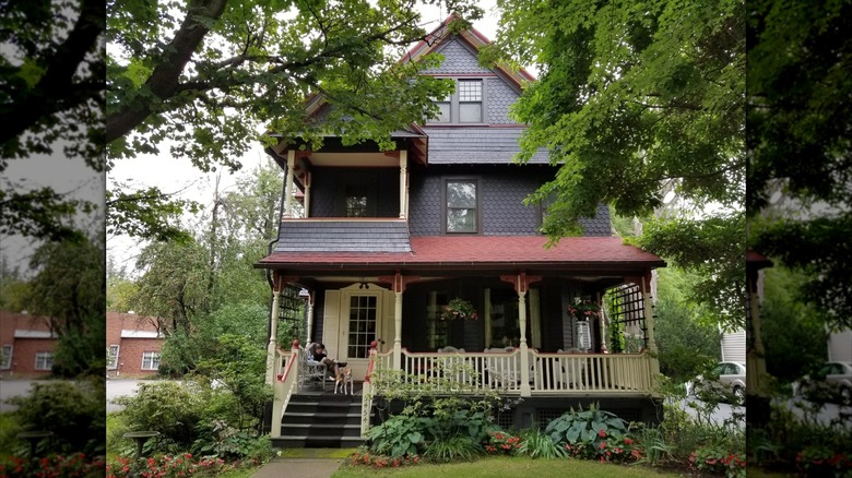 The Victorian facade of the Sassafras Bed & Breakfast in Lancaster, New York