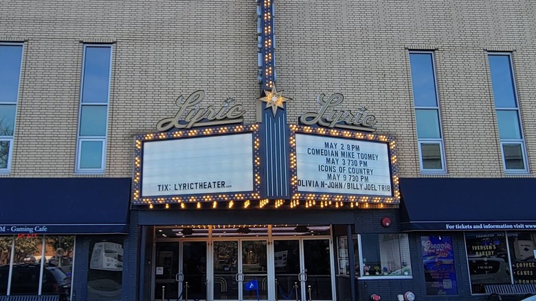 The brick facade of The Lyric Theatre in Blue Island, Illinois