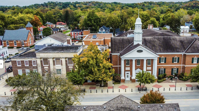 An aerial view of the Clermont County Common Pleas Court and adjacent buildings in Batavia, Ohio.